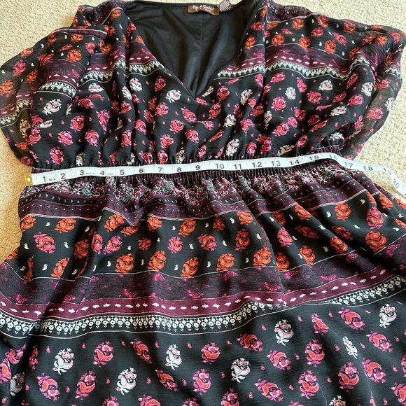 Boho Mini Dress V-Neck Gathered Smocked Waist Floral Speed Control NY Plus 2X - Picture 6 of 12